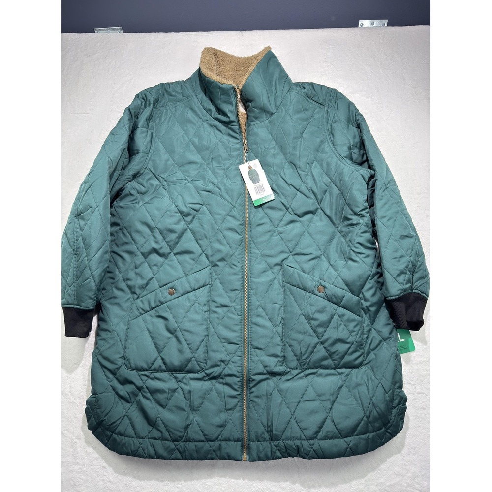Weatherproof Vintage Coat Womens XL Green Quilted Sherpa Lined Zip Pockets